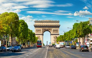 Road of Champs Elysee leading to Arc de Triomphe in Paris, France