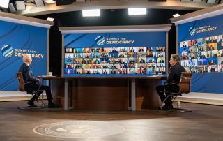 WASHINGTON,DC, UNITED STATES - DECEMBER 9, 2021: President Joe Biden and Secretary of State Anthony Blinken welcome world leaders at the virtual Summit For Democracy at the White House