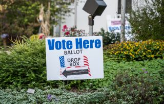 Berks County, Pennsylvania, USA-October 19, 2020: Mail-in drop off ballot box location at Berks County Agricultural