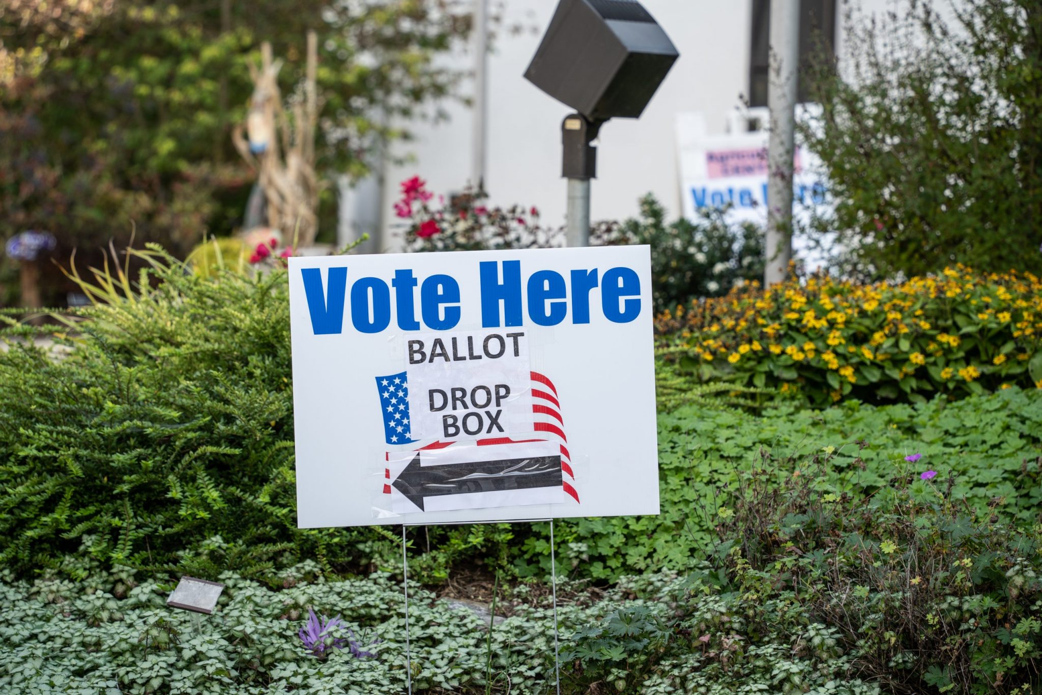 Berks County, Pennsylvania, USA-October 19, 2020: Mail-in drop off ballot box location at Berks County Agricultural