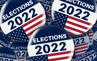 Set of realistic circle pins or badge with us american flag.