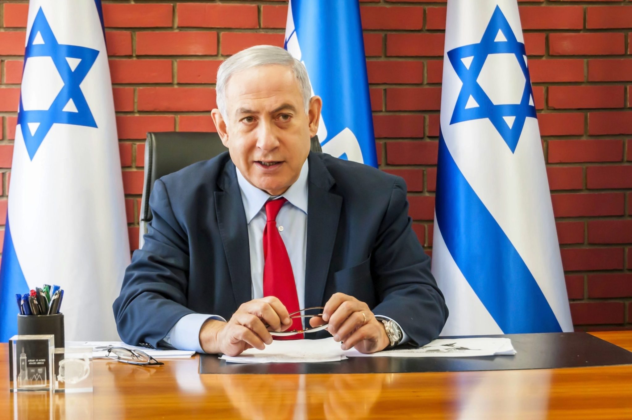 TEL AVIV, ISRAEL. August 14, 2019. Prime minister of Israel meeting with journalists