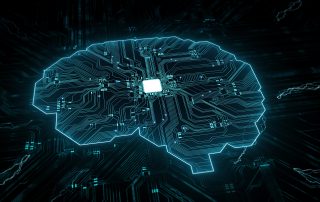 Brain representing artificial intelligence with printed circuit board