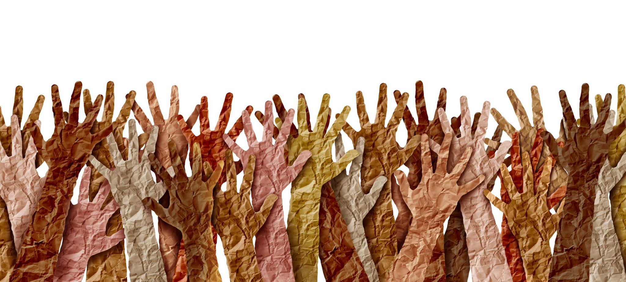 Diverse multicultural hands raised