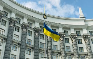 Ukrainian Flag Near the Cabinet of Ministers of Ukraine on Mykhaila Hrushevskoho Street in Kyiv