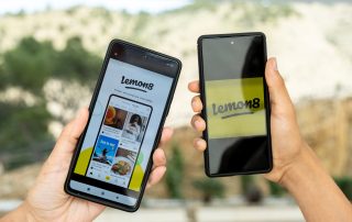 Two smartphones with content sharing platform Lemon8 app on the screen.