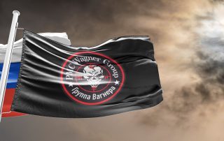 Russian flag and Wagner Group flag