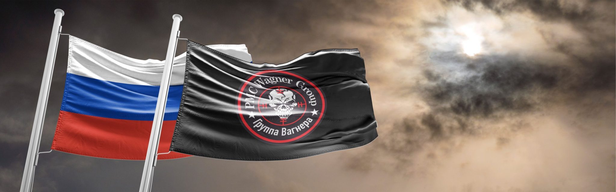 Russian flag and Wagner Group flag